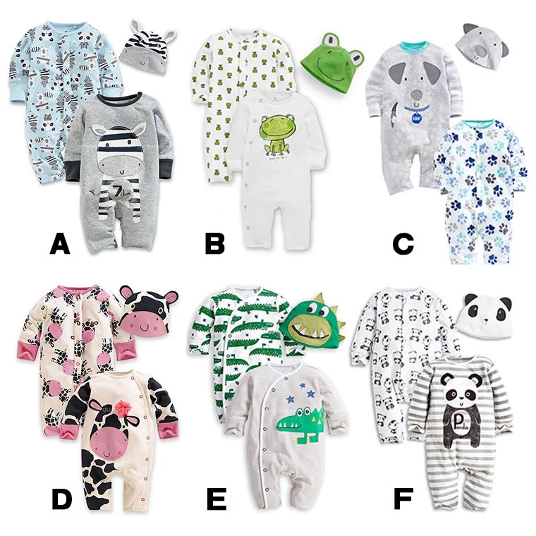 3Pcs Set 0 24M Cute Animal Newborn Clothing Baby Rompers Hat Cotton Baby Boy Girl Clothes