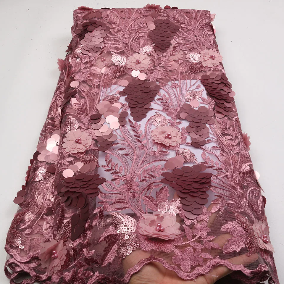 

African Lace Fabric French Sequins Net Lace High Quality Sequin Fabric 3D Lace Fabric Onion Embroidery Lace For ASOEBI 2246B