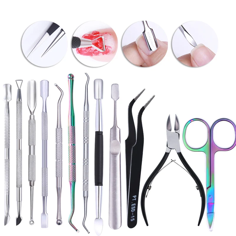 

Nail Cuticle Pusher Dead Skin Remover Tweezer Dual-ended Stainless Steel Anti-slip Handle Manicure Predicure Nail Art Tool