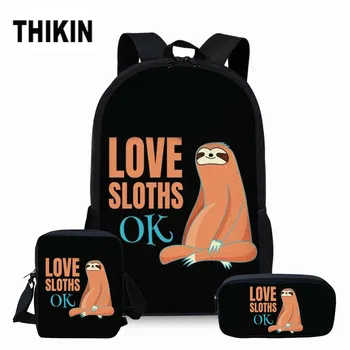 

THIKIN Cute Schoolbags for Teenager Girls Funny Sloth Print School Backpacks Children Orthopedic Cartoon School Bag Set 3PCS