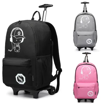

Miss Lulu Rolling School Bag for Boys Girls Anime Luminous Backpack Men Women Wheeled Laptop Backpacks Travel Rucksack E6877