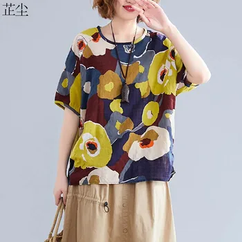 

Vintage Graffiti Print Cotton Women T Shirt Harajuku Plus Size Short Sleeve Loose Linen Tshirt Big Size Tee Shirt Femme 5XL 2019