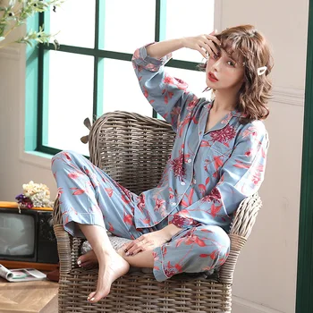 

Feier 2pcs Fashion Women Pajamas Set Kawaii Cartoon Print Pyjamas Cotton Casual Sleepwear Female Pyjamas Sets NightSuit