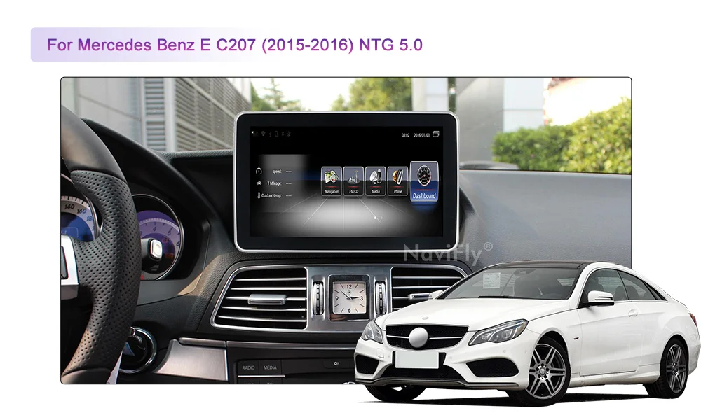 Sale Navifly Android Car gps navigator for Mercedes Benz E C207 2009-2016 car radio ipod bt wifi 4G with USB AUX wifi cassette 10