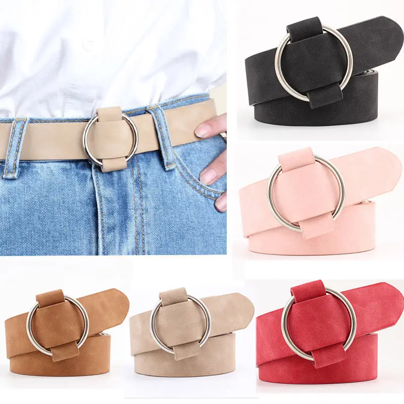 

Fashion Women Vintage Metal Leather Round Buckle Waist Belt Waistband