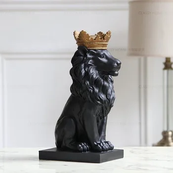 

Black Creative Resin Lion King Figurines Home Decor Crafts Room Decoration Objects Vintage Ornament Resin Animal Figurines Gifts