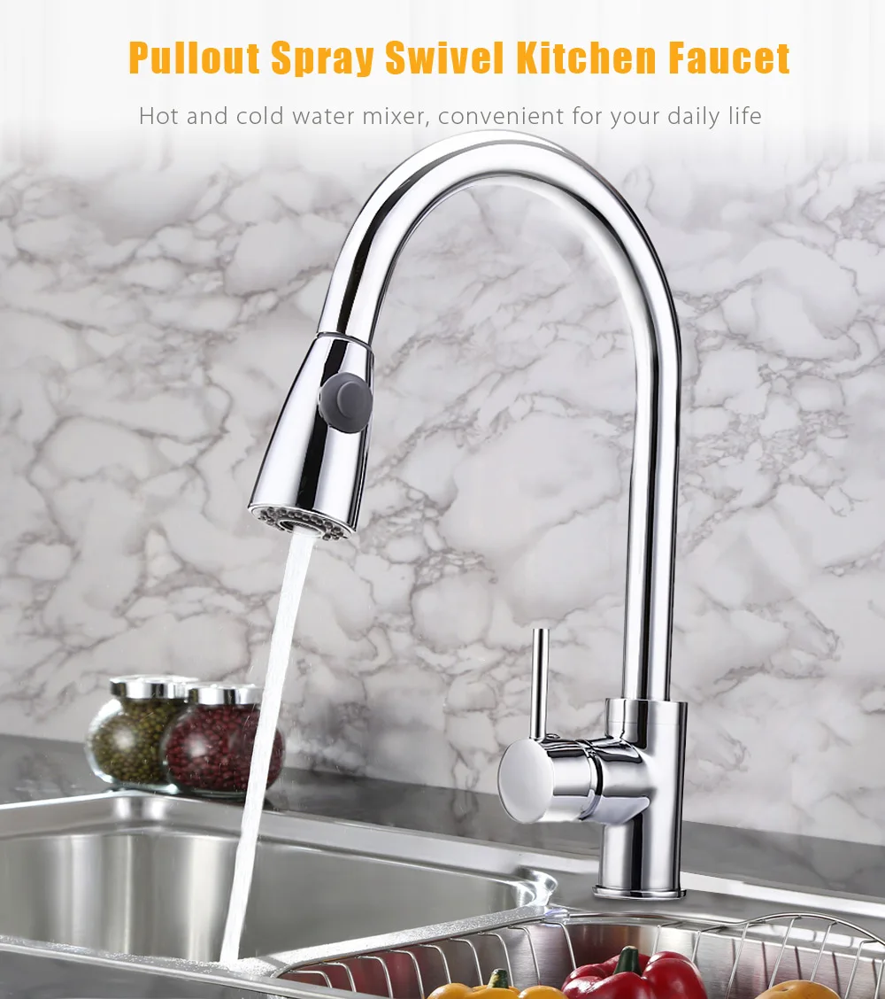 

Deck Mounted Pullout Spray Single Handle Swivel Kitchen Sink Faucet 360 rotating faucet Nickle Kitchen Faucet with Hose