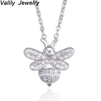

Valily Women 925 Silver Necklaces Fashion Bee Pendant Necklace Paved Clear Zircon Cute Animal Charm Necklaces for Women
