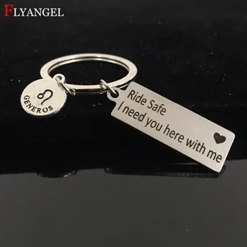 

Customied 12 Constellations Trendy Engrave Ride Safe I need you here with me Couples Keychain Women Men Boyfriend Gifts Keyring