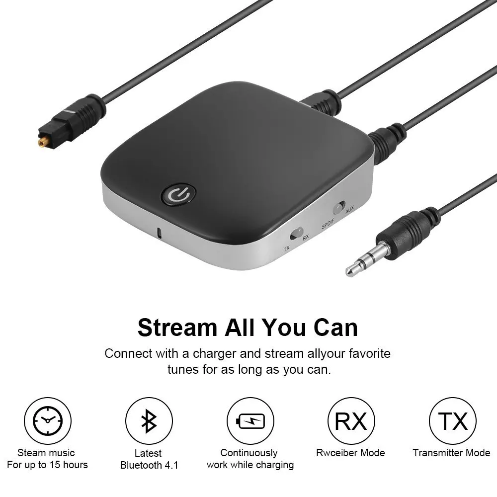 

2in1 Car Bluetooth V4.1 Transmitter Receiver Wireless Audio Adapter Toslink/SPDIF 3.5mm Jack APTX Low Latency DY218