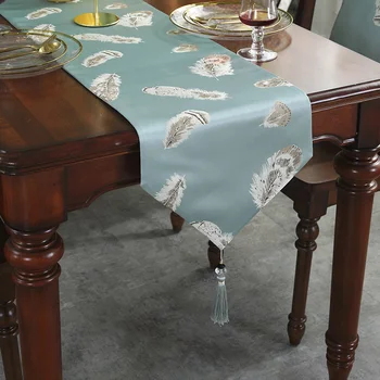 

DUNXDECO Table Runner Modern Simple Feather Jacquard Party Long Table Cover Fabric Nordic Style Home Warm Decoration Textile