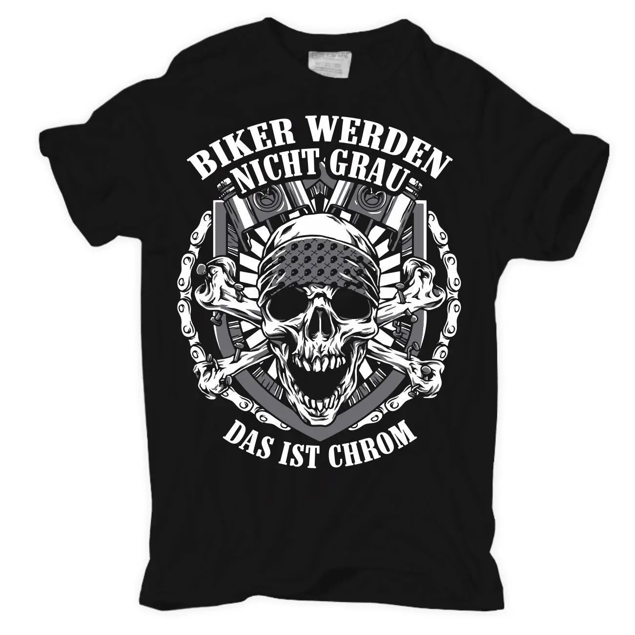 Футболка Байкерская verden nicht grau DAS IST CHROM Motor RAD Chopper Totenkopf Skull Бесплатная доставка