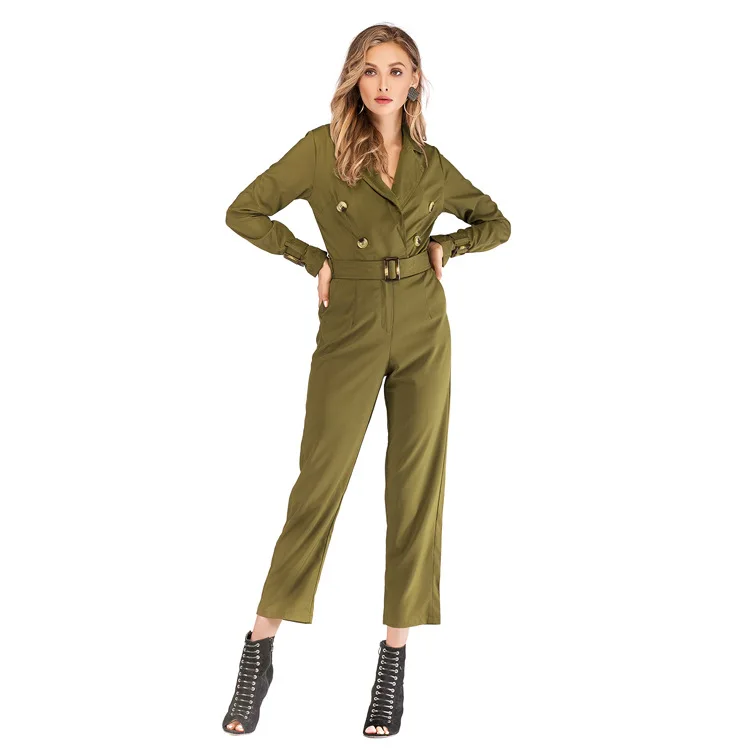 Autumn Fashion High Waist Slim Solid Color Jumpsuit Women