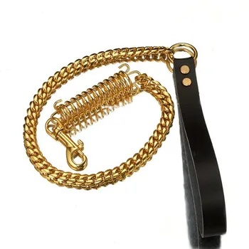

Large Gold Dog Leash,14mm Stainless Steel Strong Firm Dog Training Leashes Curb Cuban Link Miami Chain With The Spring