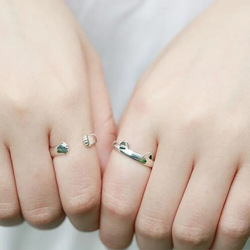 Silver Plated Cat Ear Ring Design Cute Fashion Jewelry Cat Ring For Women and Girl Gifts Adjustable charms Anel GSZR0064