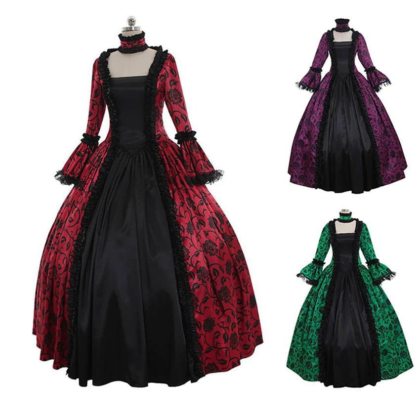 

2019 New Medieval Renaissance Princess Dress Square Collar Vintage Victorian Palace Costumes Cosplay Halloween Party Vestido