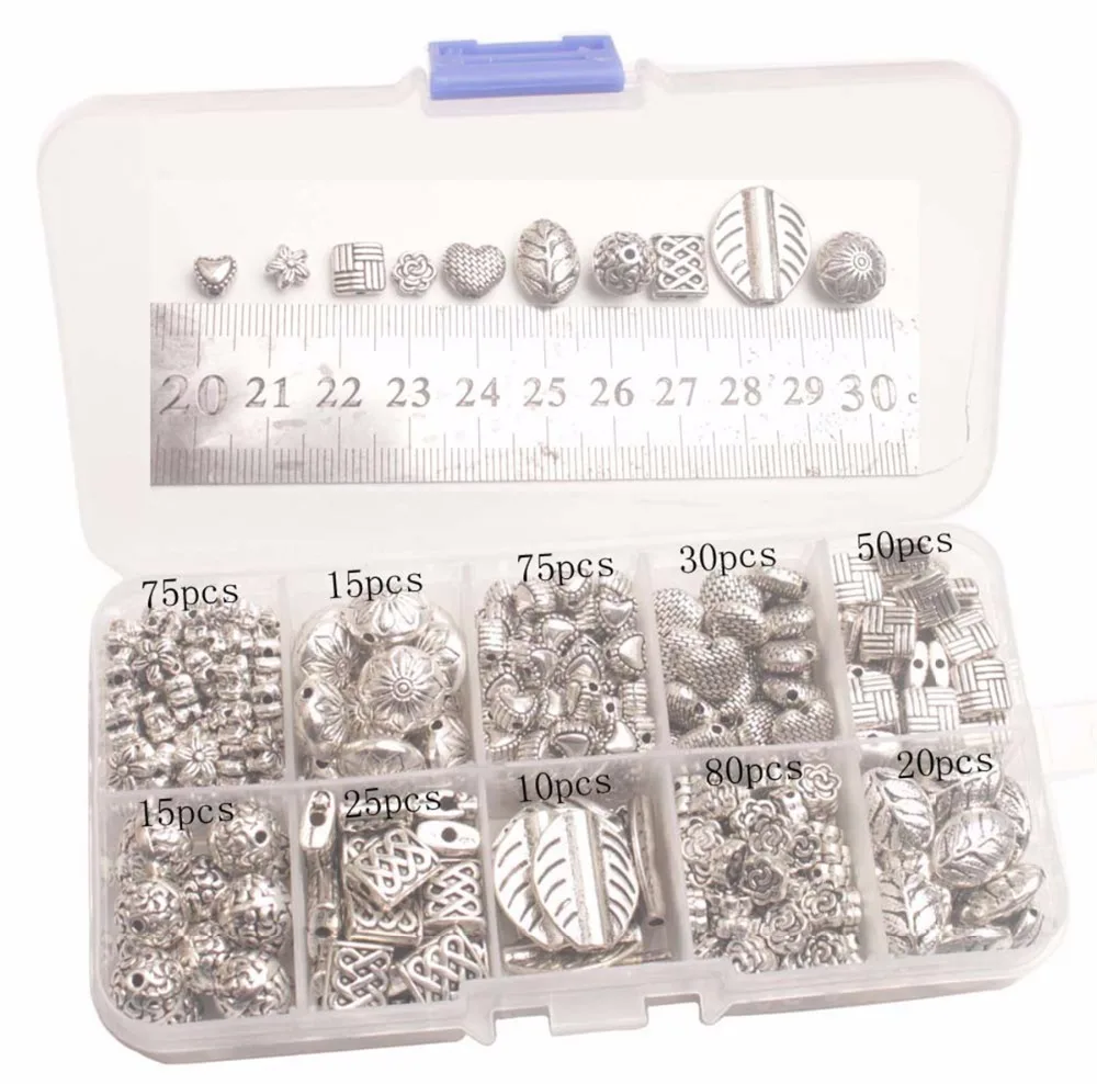 ONE BOX of Antiqued Silver Metal Spacer Beads W/Container for Jewelry Making