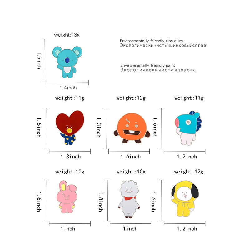 BTS Brooch BT21 TATA,COOKY,MANG,SHOOKY,RJ,CHIMMY,KOYA Badges Cartoon Rabbit Sheep Horse Dog Biscuits Koala Pins K-pop Jewelry
