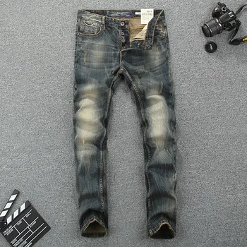 

Italy Style Fashion Men Jeans Slim Fit Cotton Denim Buttons Pants Brand Classical Jeans homme Elastic Vintage Long Jeans Men