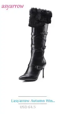 Lasyarrow круглый носок мотоботы на молнии мода пряжки высокие ботинки с высоким голенищем чёрный; коричневый Ботфорты женщина коренастый