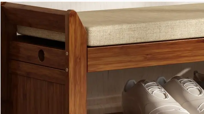 Natural Bamboo Shoe Storage Rack Bench with 2-Tier Cushion Seat Living Room Shoe Organizer Entryway Storage Hallway Furniture