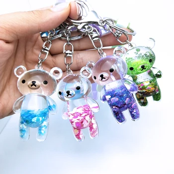 

Liquid Keyring Glitter Bear Quicksand Keyring Acrylic Key Fob Backpack Pendant Couples Women Men Boyfriend Friend Keychain Gift