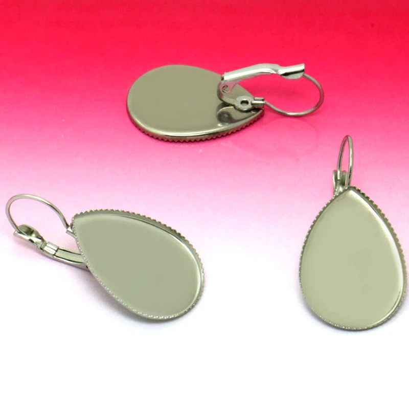

10pcs Stainless Steel French Hook Earring With 13*18mm 18*25mm Water-drop Teeth Cabochon Setting Blank Base