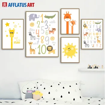 

Cartoon Creative Alphabet Numbers Wall Art Canvas Painting Nordic Posters And Prints Wall Pictures For Kids Room Nursery Decor