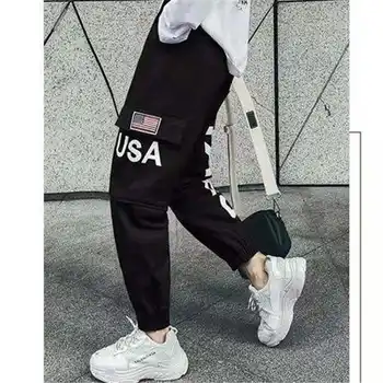 

Black High Waist Cargo Pants Women Pockets Patchwork Loose Streetwear Pencil Pants 2019 Fashion Hip Hop Men Women's Trousers