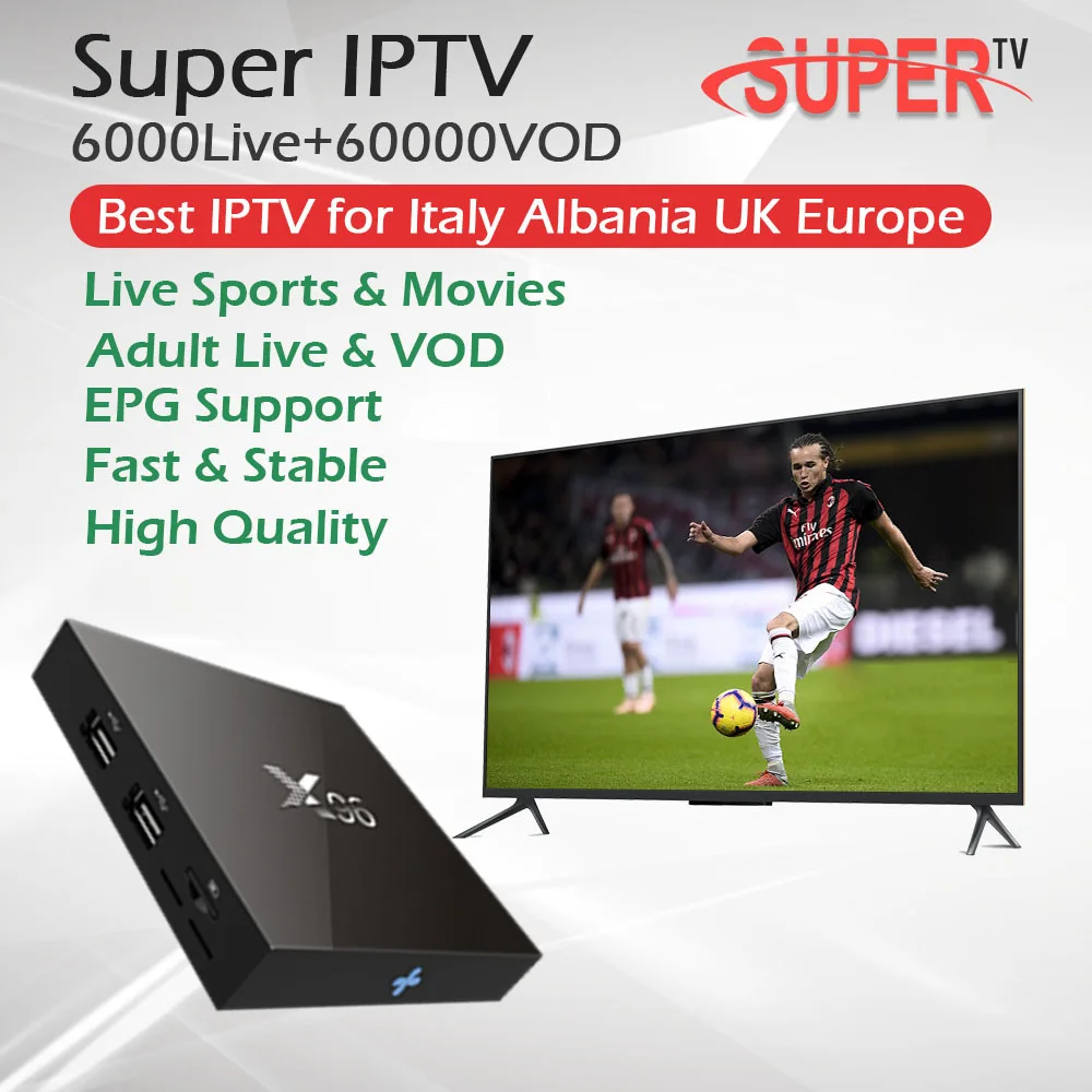 

Super IPTV Italy Albanian IPTV+X96 Andorid TV Box Amlogic S905X Quad Core 2G/16G 4K 2.4G Wifi HDMI 2.0 Set Top Box UK Malta IPTV