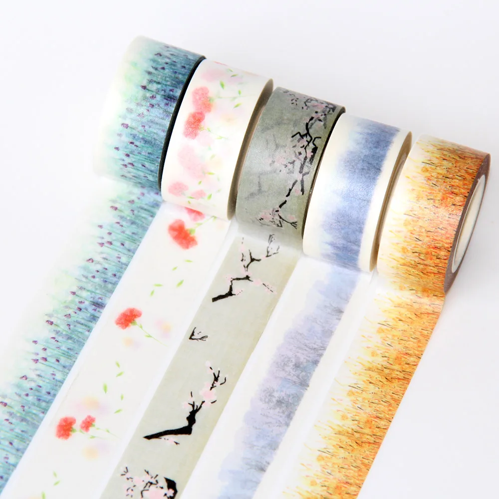

HIgh quality scrapbooking adhesive flower colored paper washi tape 5pcs/lot