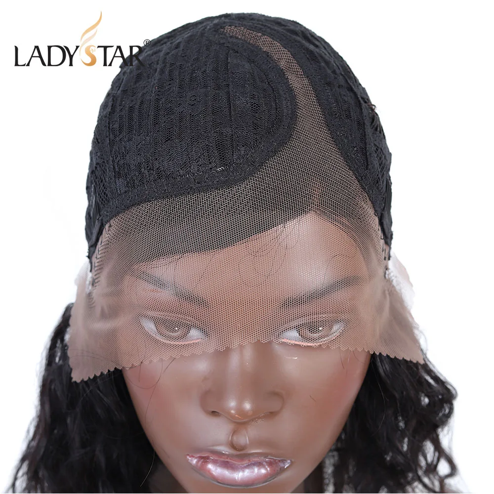 Продукты для волос LADYSTAR T-Форма LaceWigs предварительно вырезанные с бразильские человеческие волосы волнистые человеческие волосы 180 плотность синтетические волосы парик