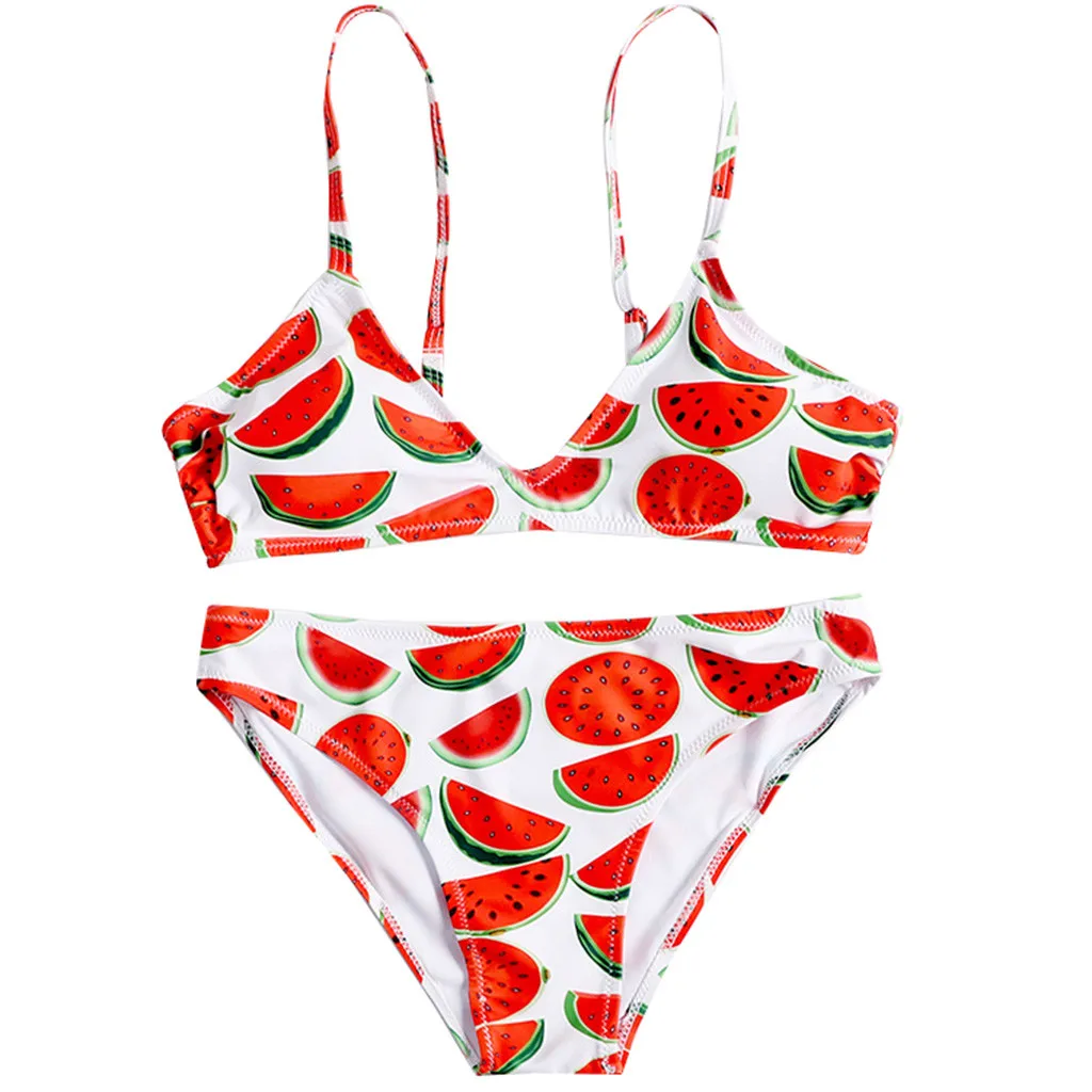 

Swimming Suit For Women Bikini Print Set Swimsuit Two Piece Filled Bra Swimwear Beachwear Watermelon Print Split Bikini Set #EX