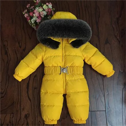 Детский зимний комбинезон из 90% утиного пуха с натуральным мехом детская верхняя одежда, пальто для маленьких мальчиков и девочек от 0 до 5 лет, зимний костюм - Цвет: Fox Yellow