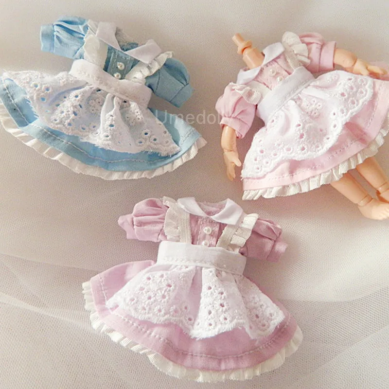

1 Set Cute Mini Obitsu 11 Doll's Maid Dress + Apron for OB11, 9cm Miss cici Doll Clothes Outfits Accessories