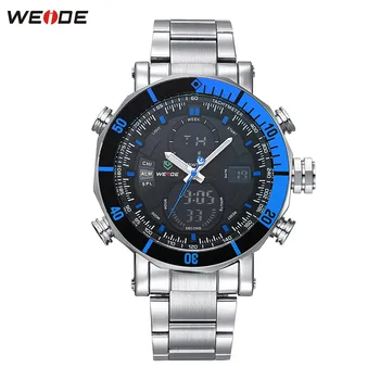 

Original WEIDE Waterproof Sport Watch Men Digital Quartz Watch Blue Dial Full Steel Band Analog Military Wristwatch Montre Homme