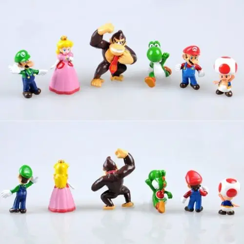 

6 pcs Set Super Mario Bros Yoshi Luigi Toad 1.5-2.5'' Action Figures Toy lgf