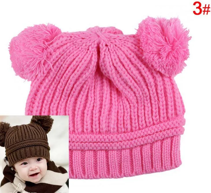 Модные вязаные детские теплые шапки и кепки с двойными волосами Детские Зимние шапки для девочек и мальчиков вязаные шапочки - Цвет: pink