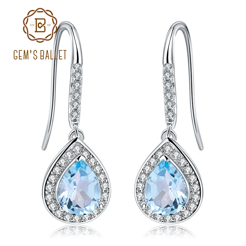 

GEM'S BALLET 2.17Ct Natural Sky Blue Topaz Drop Earrings 925 Sterling Silver Gemstone Classic Brincos for Women Fine Jewelry