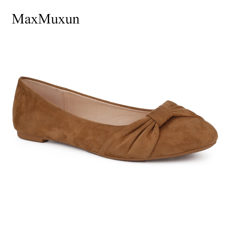 

MaxMuxun Women Ballet Flats Ladies Round Toe Faux Suede Black Woman Flats Shoes Slip On Causal Loafers For Spring