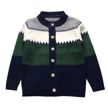 Свитера для мальчиков полосатый хлопок топ вязать одежда для маленьких детей с кнопку мальчик футболка теплая зимняя верхняя одежда милая детская одежда кардиганы