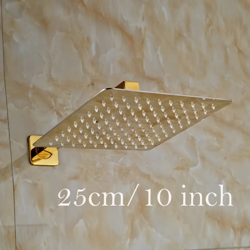 Ultrathin Stainless Steel Golden Colored Rainfall Type Shower Head with Wall Mount Shower Arm