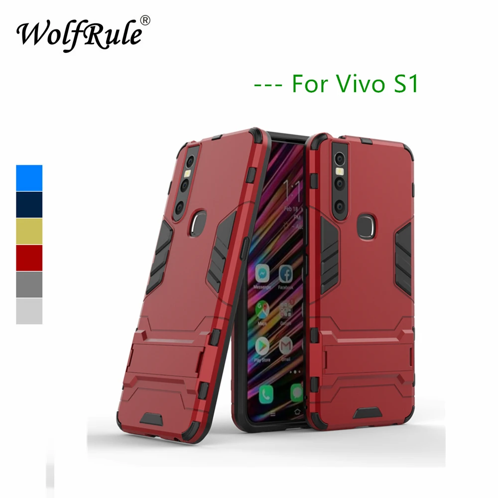 Case Vivo S1 Cover Soft Rubber + Plastic Kickstand Back Phone Case For