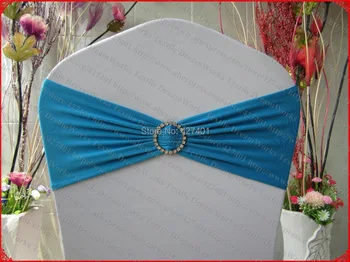 

Lake Blue Single Layer Spandex/Lycra/Expand Band/Chair Covers With Round Diamond Buckle For Wedding Party Banquet Decoration