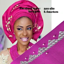Горячая африки асо оке headtie long8.6merters бусы с камнями для партии или свадьбы, 14 цвета AS013