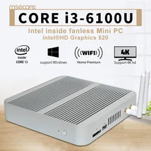 Безвентиляторный Intel I3 6100U Mini PC Windows 10 Настольный компьютер NUC карман ПК Barebone система неттоп Skylake HD520 Graphics 300 м Wi-Fi