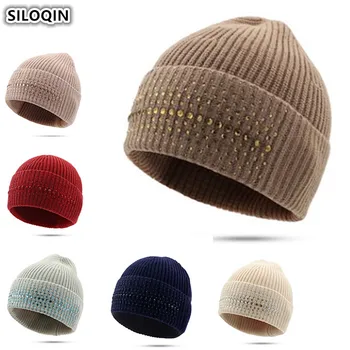 

SILOQIN Elegant High Quality Wool Warm Beanie Hat Winter Women's Knitted Hat Headwear Decoration Female Beanies Girl Ski Cap NEW