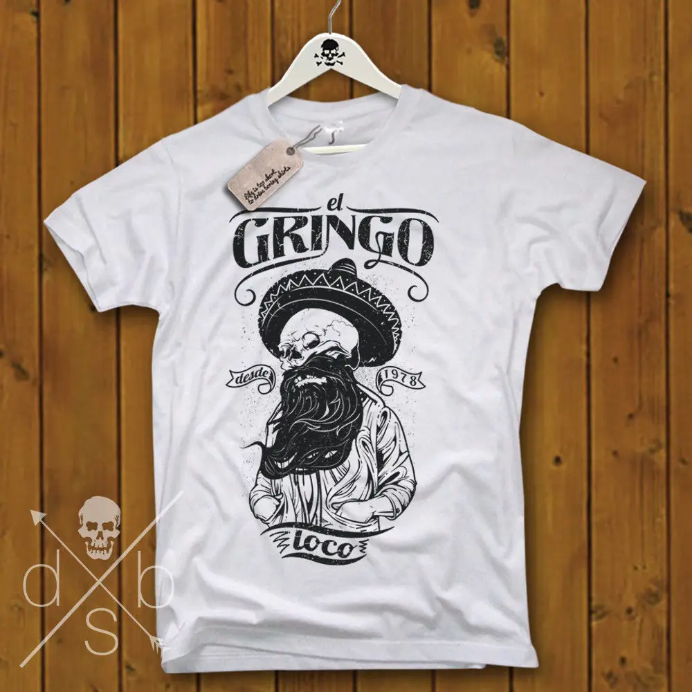 Футболка El Gringo Loco Skull борода Старая школа мексиканский Топ S M L XL XXL Harajuku модная