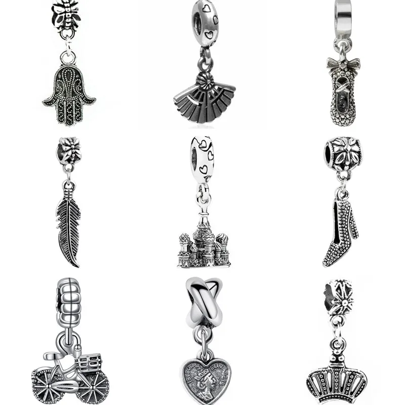 

Long Statement Alloy Fish Wings Flowers Crown Hearts Hamsa Hand Pendants Beads Fit Pandora Bracelets for Women Charms DIY Bijoux
