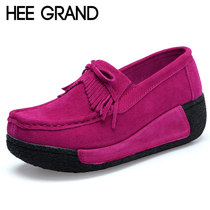 

HEE GRAND 2018 Faux Suede Creepers Bowtie Shoes Woman Slip On Platform Loafers Flats Casual Women Shoes Size 35-41 XWC1399
